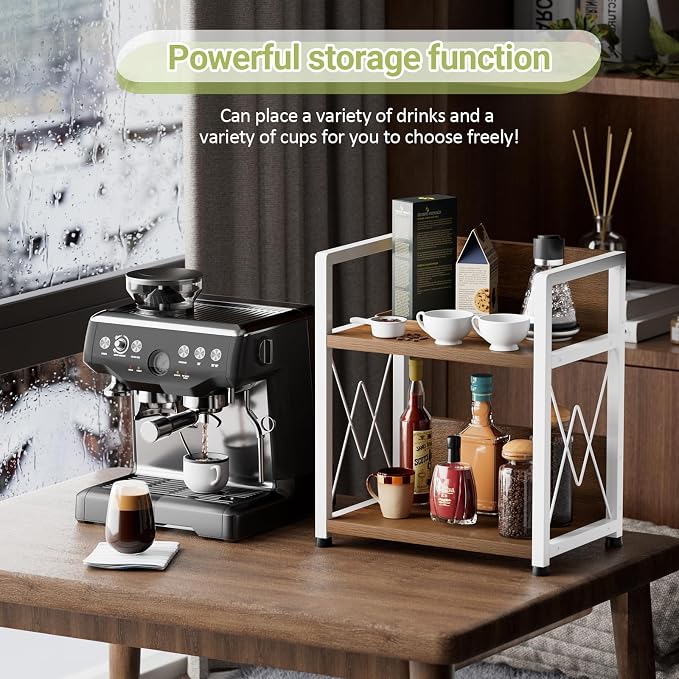 Aduanbang Coffee Bar Accessories Organizer, 2 Tier Wooden Kitchen Counter Shelf - Image 3