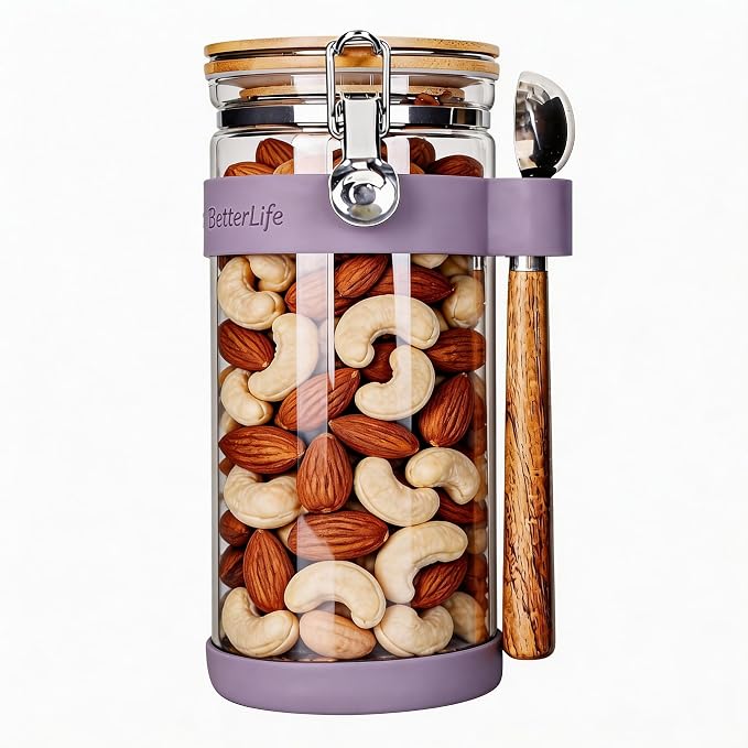KKC 1.5-Quart Large Glass Nuts Storage Container, Airtight Food Storage Jar by KKCHOMEACCENTSGmbH