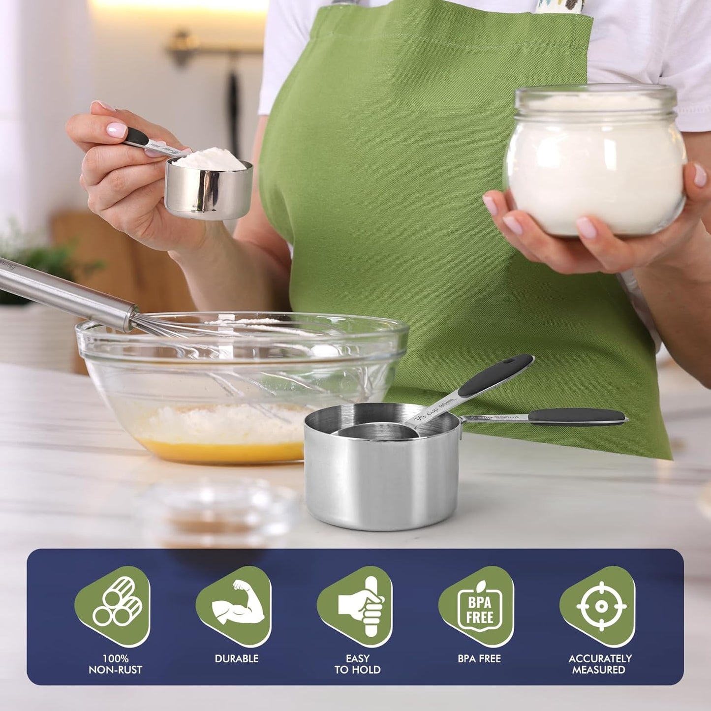 HOTEC 10-PACK Measuring Cups &Spoons Set, Kitchen Gadagets Cooking Baking,Heavy Duty & Dishwasher Safe for Dry and Liquid Ingredients,Black