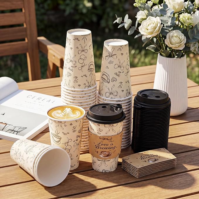 Lallisa 50 Pack 16 oz Love Is Brewing Coffee Cups - Image 3