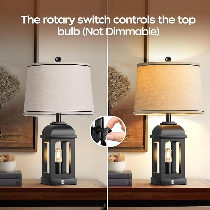 QiMH Table Lamp for Living Room, Farmhouse Lamps Set of 2 - Image 3