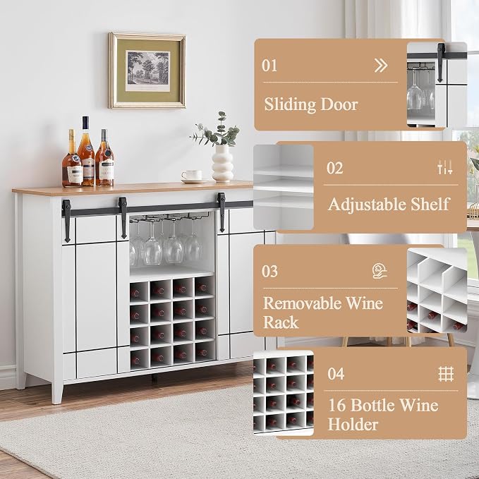 Bar Cabinet, Farmhouse Storage Cabinet Cupboard Table - Image 5
