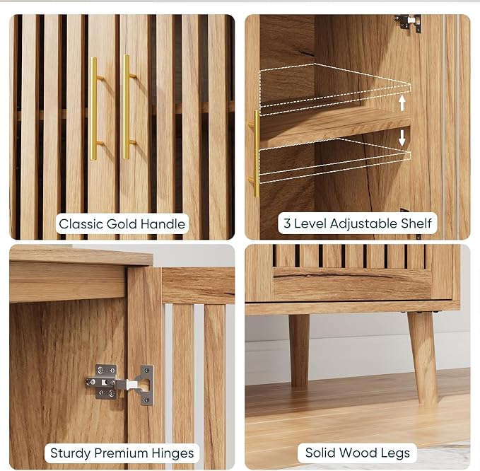 Buffet Cabinet with Storage, Sideboard with Grille Doors&Adjustable Shelf - Image 4