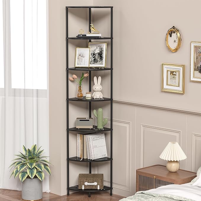 Book Corner Shelf, 7 Tier Corner Bookshelf Display - Image 5