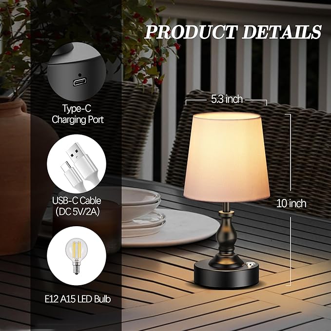 PARTPHONER Mini Cordless LED Table Lamp, 5200mAh Rechargeable Battery Operated - Image 5