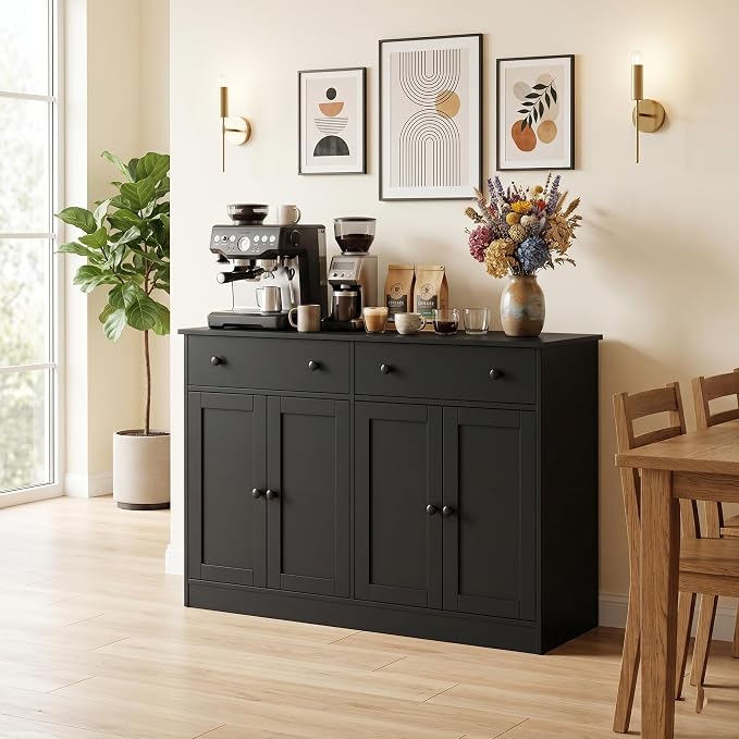 holzart 49" Black Buffet Cabinet - Image 5