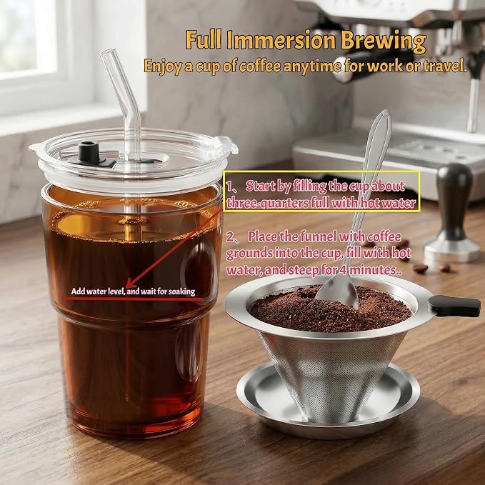 Single Serve Immersion Coffee Maker, Glass Pour Over Coffee Dripper - Image 3