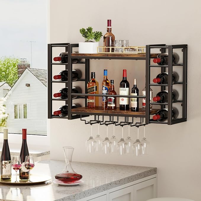 Homeiju Wall Mounted Wine Rack for 30 Bottles, Wider Side Compartments for - Image 4