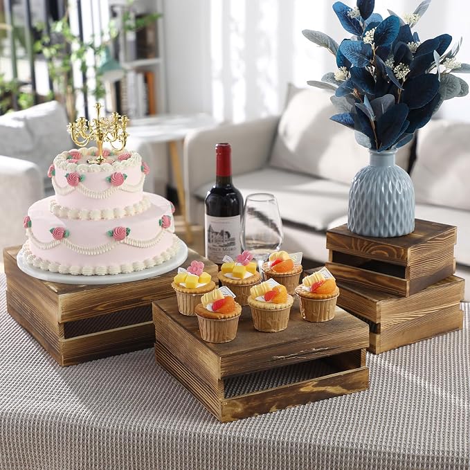 Sieral 4 Pieces Wood Cupcake Display Stand Decorative Dessert Appetizer Cake - Image 3