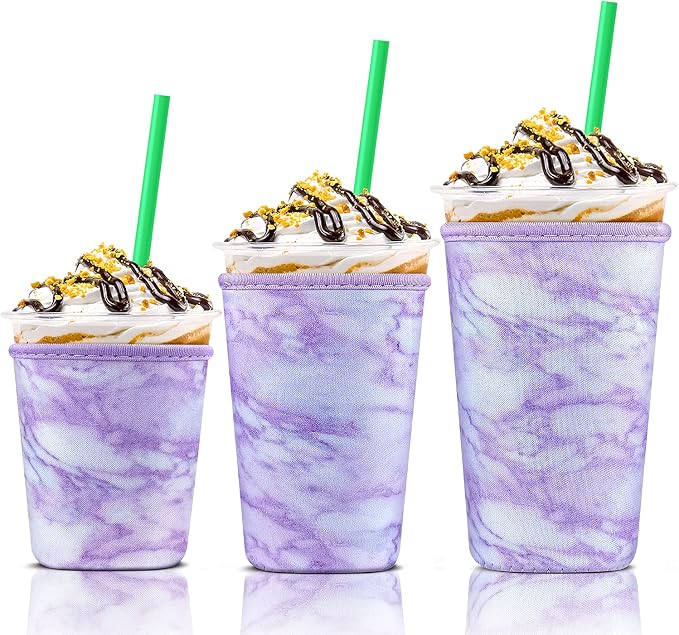 3 Pack Iced Coffee Cup Sleeve for Large Sized Cups, Reusable Neoprene Iced by KPX