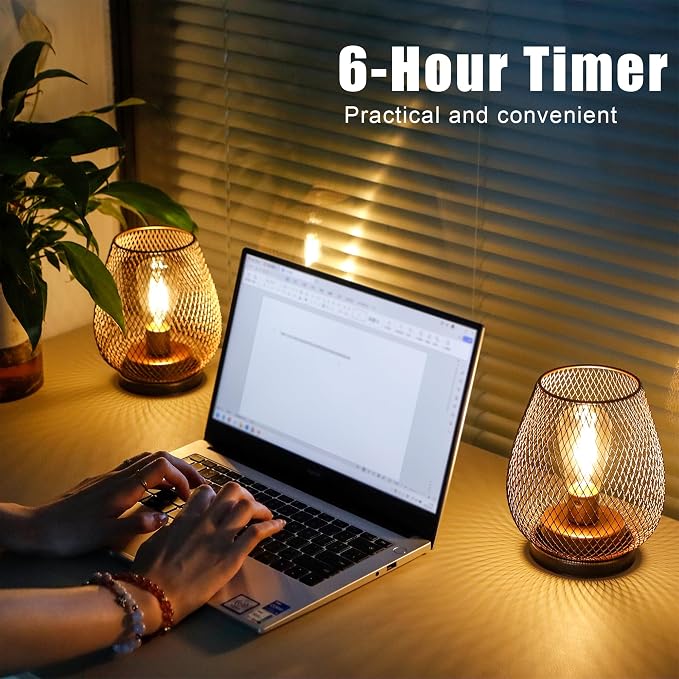 JHY DESIGN Set of 2 Metal Cage LED Lantern Battery Powered Cordless Accent Light - Image 3