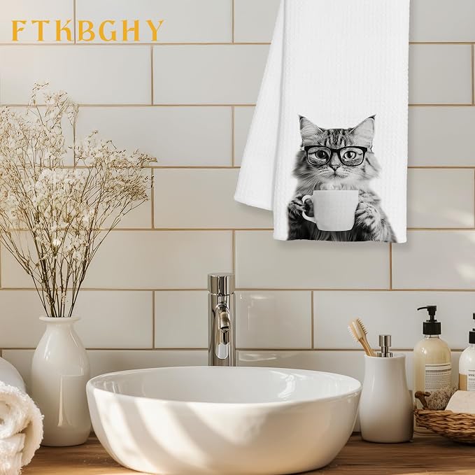 Funny Cat Decor Coffee Kitchen Towels Gift, Cat Gifts - Image 2
