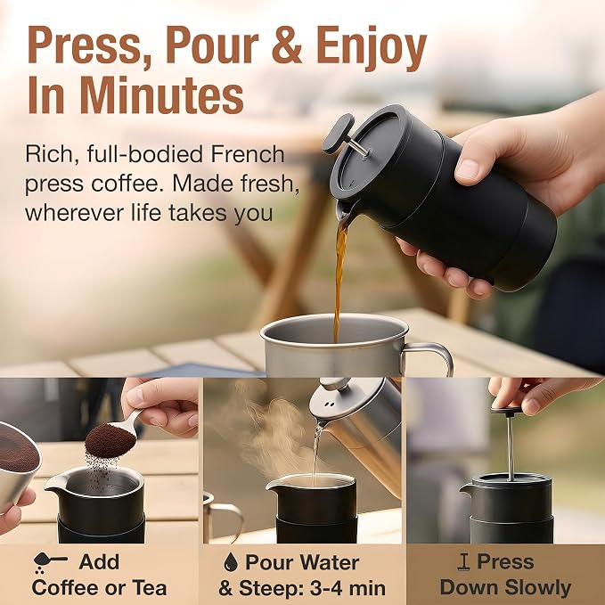 Travel French Press Coffee Maker Set - 12 oz | Portable Travel French Press - Image 4