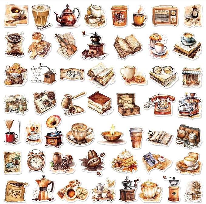 50PCS Vintage Coffee Sticker Pack, Waterproof Vinyl Coffee Journal Decals - Image 9