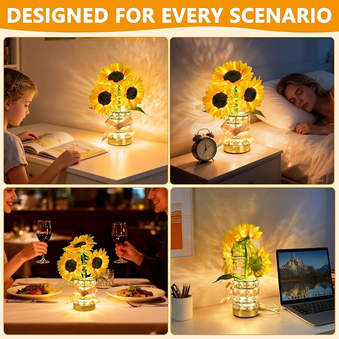 Handmade Sunflower Lamp, Rechargeable Cordless Touch Table Lamp, 3-Colour - Image 5