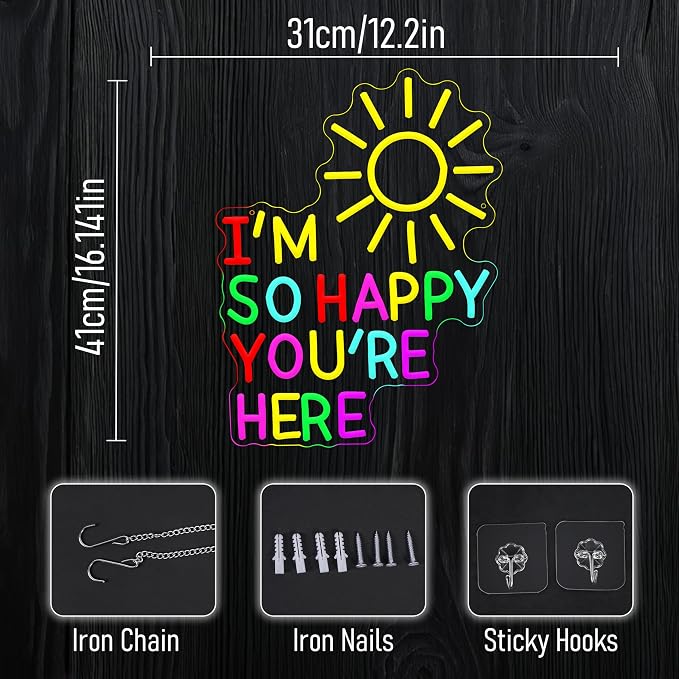 I'm So Happy You're Here Neon Sign Dimmable Positive Affirmation LED Light Sign - Image 2