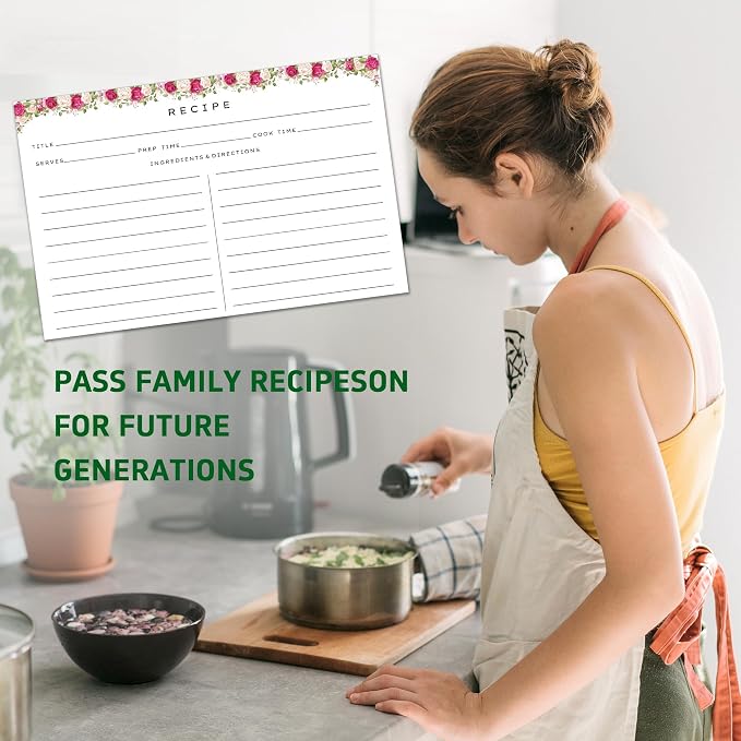 Recipe Cards 4x6, 60 Pack Double Sided Thick Recipe Index Cards Floral | 350gsm - Image 3