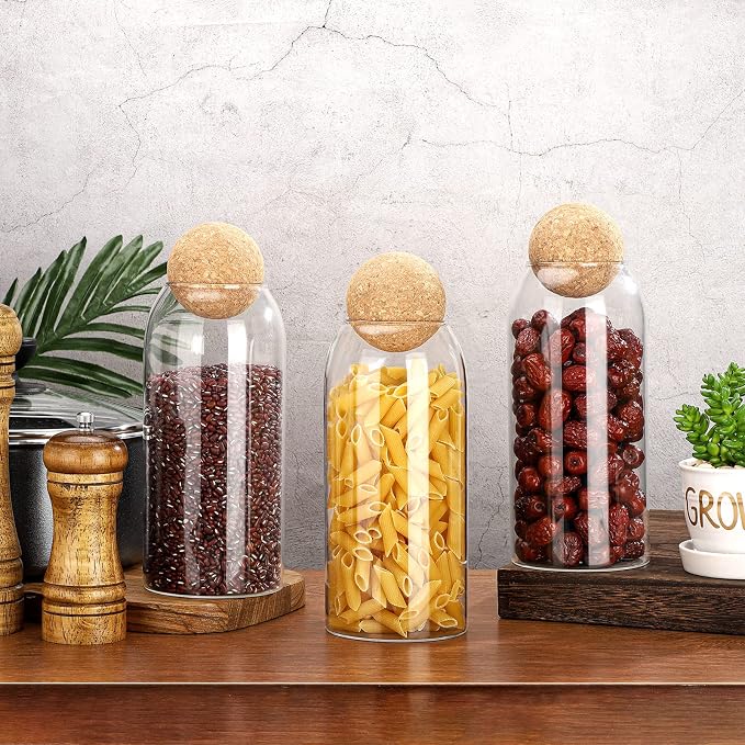 Cunhill 3 Pcs Glass Jar with Ball Cork Lid Decorative Round Bottle Sealed - Image 2
