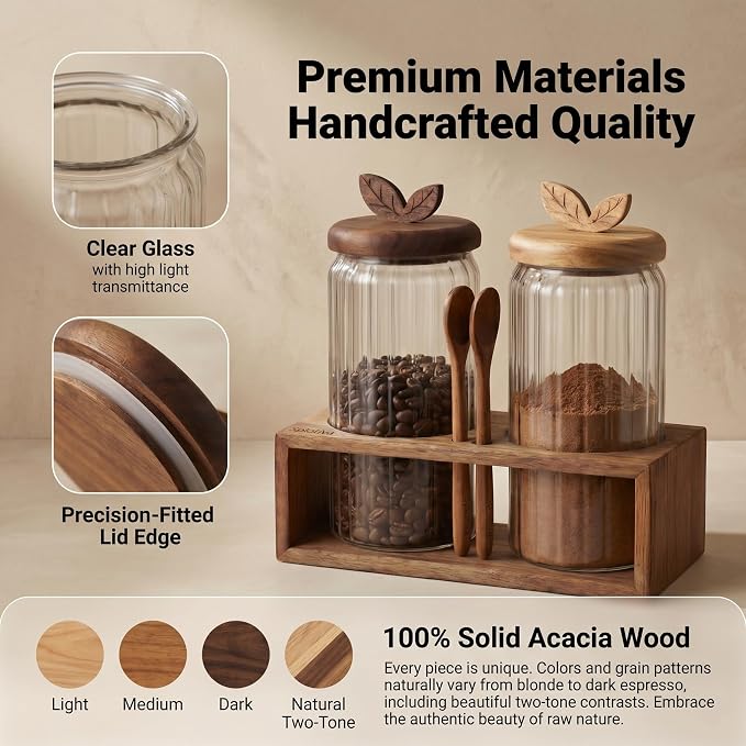 Coffee Bar Glass Canister Set of 2, Airtight Glass Storage Jars - Image 6
