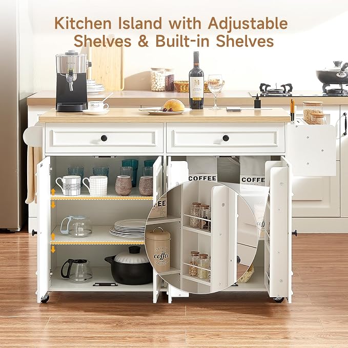 ONBRILL 58" Mobile Kitchen Island, Kitchen Island Cart - Image 4