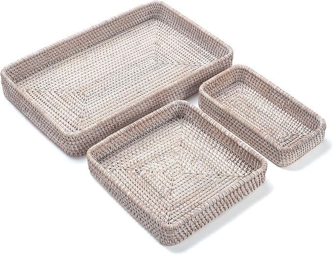 Rattan Serving Tray, Rectangular Woven Tray, Natural Wicker Decorative Serving - Image 5