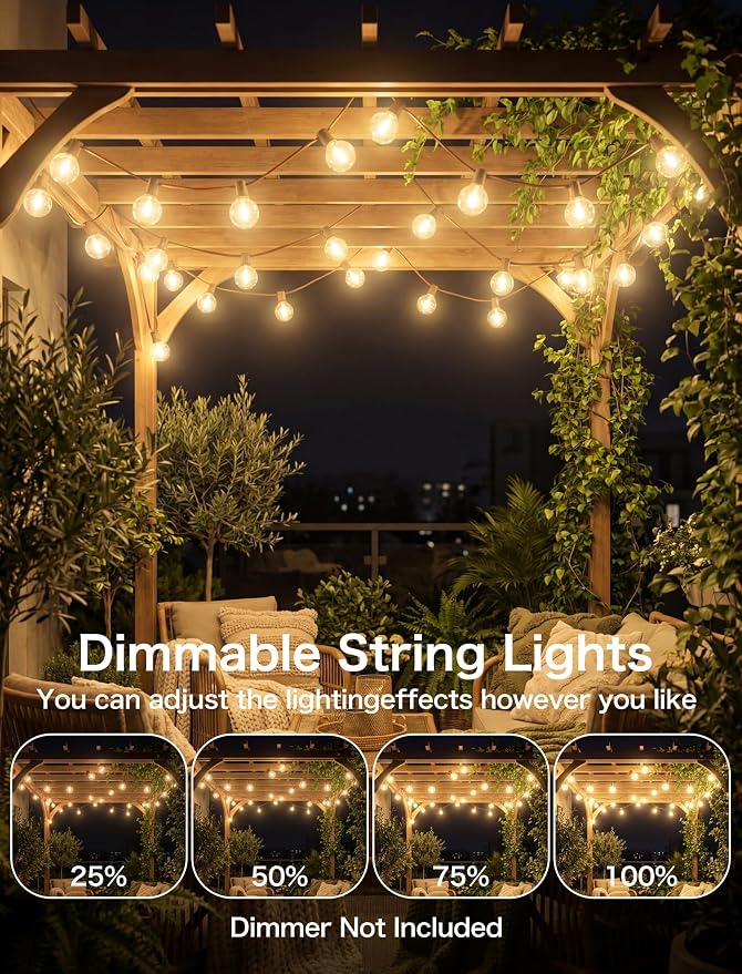 50FT Brown Outdoor String Lights, Shatterproof LED Globe Edison String Lights - Image 6