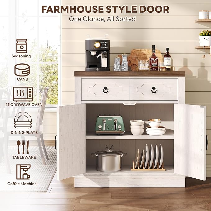 LIKIMIO Buffet Cabinet with 2 Drawers, Farmhouse Coffee Bar Station Kitchen - Image 5