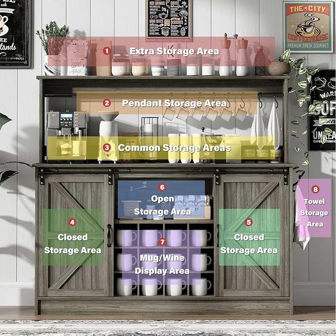 4ever2buy Farmhouse Coffee Bar Cabinet - Image 4