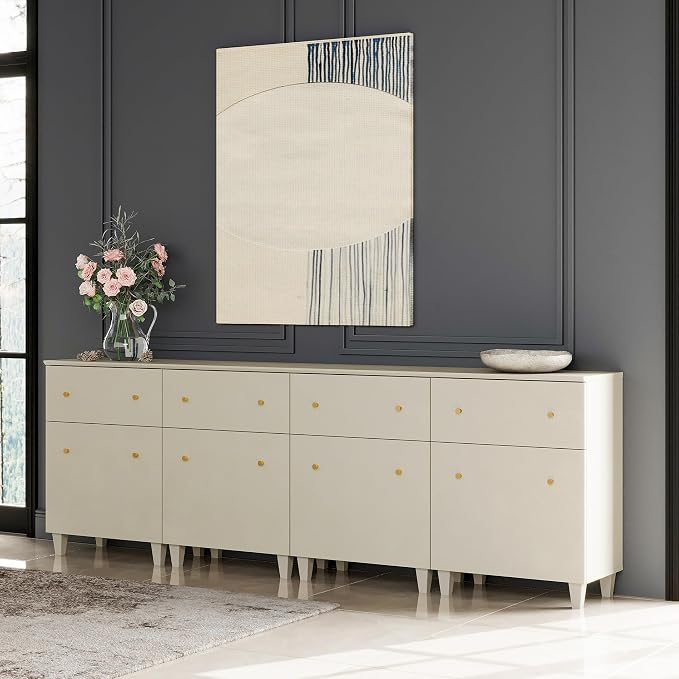 WAMPAT Buffet Cabinets for Dining Room, 94.4" Kitchen Wood Sideboards - Image 6