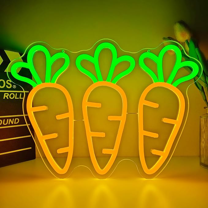 Carrot Neon Sign for Wall Decor Easter Led Sign Three Carrot Neon Light Easter by DpaintNeonSign