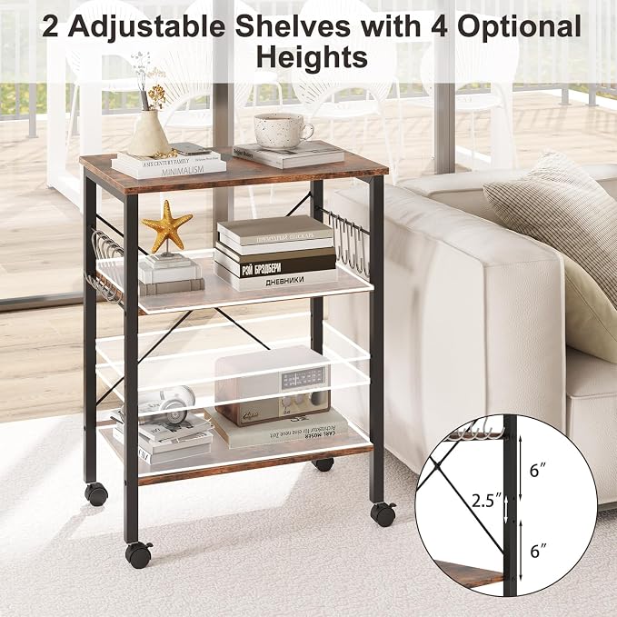 Giantex Kitchen Bakers Rack 3-Tier Microwave Cart on Wheels, Industrial Utility - Image 6