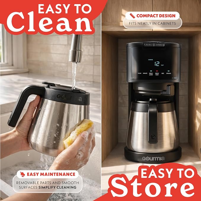 Gourmia 2-in-1 Single Serve and 12 Cup Coffee Maker - Image 3