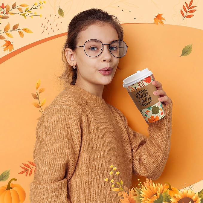 48 Set Thanksgiving Fall Disposable Coffee Cups - Image 5