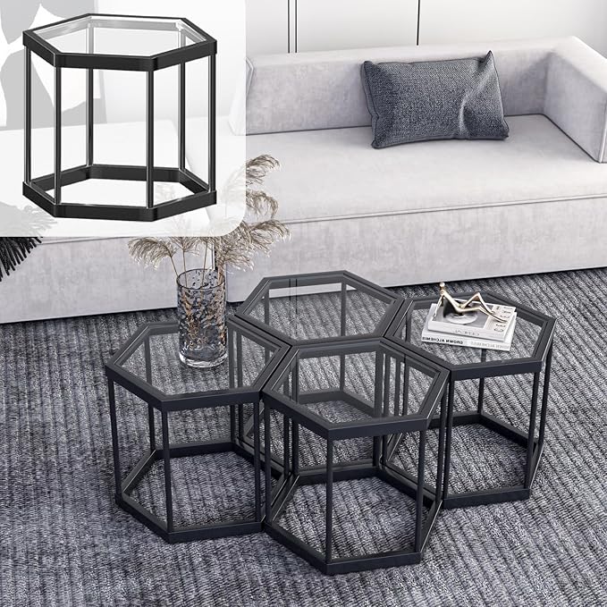 Coffee Table Glass Modern Coffee Table, Hexagon Free Combination Glass Center by LUGSHIREE