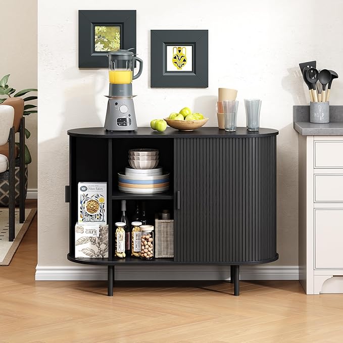Buffet Cabinet with Storage, Fluted Sideboard Buffet with Sliding Door - Image 5