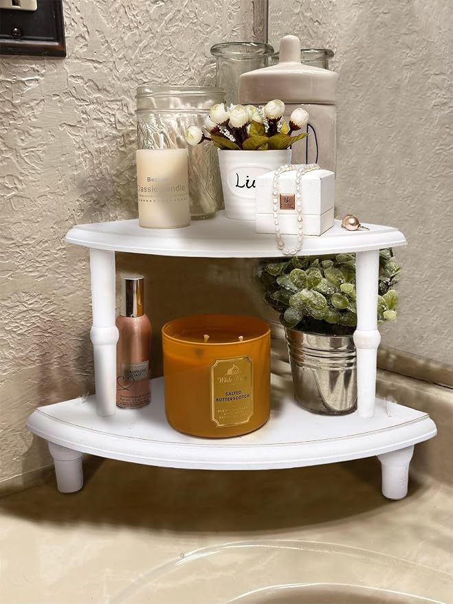 Defined Deco Kitchen Countertop Organizer-2 Tier Stackable Corner Shelf-White - Image 4