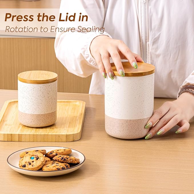Yangbaga Canister Sets for Kitchen Counter, 40 OZ Large Ceramic Food Storage - Image 3