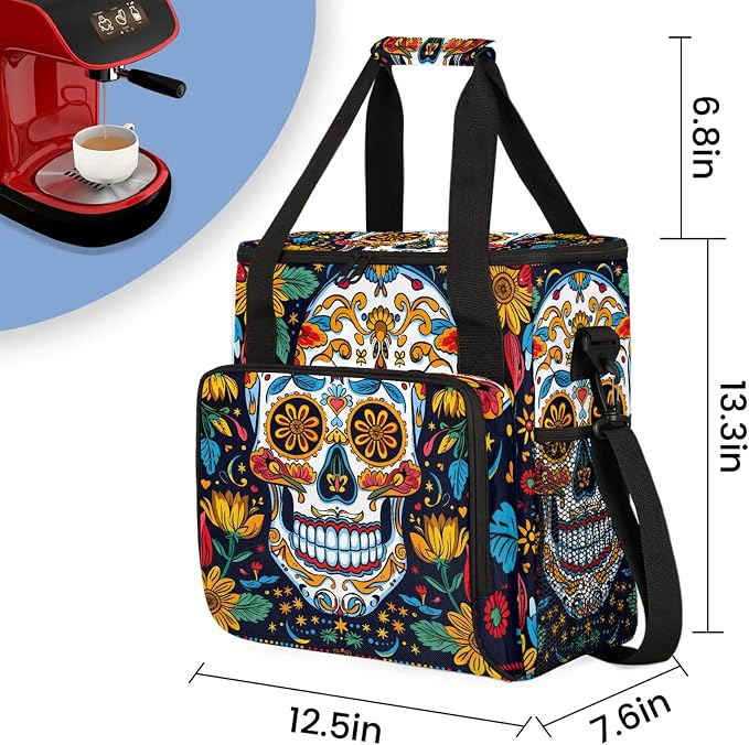 Sugar Skull Gothic Halloween Coffee Maker Carring Bag, Large Insulated Storage - Image 2