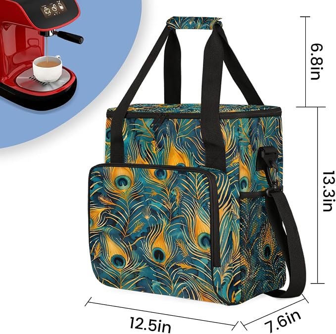 Bohemian Peacock Feather Coffee Maker Carring Bag, Large Insulated Storage - Image 2