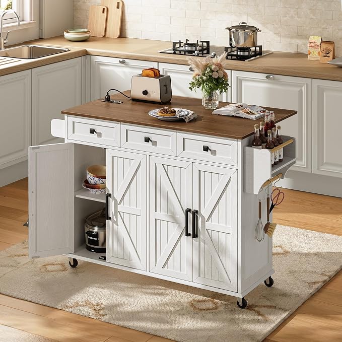 RALGEND Kitchen Island with Drop Leaf & Power Outlet, Rolling Kitchen Island - Image 8