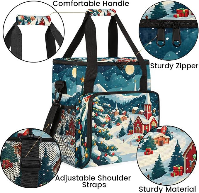 Christmas Winter Town Coffee Maker Carring Bag, Large Insulated Storage - Image 6