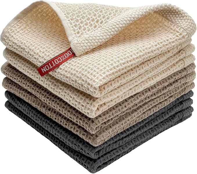 100% Cotton Waffle Weave Kitchen Towels, 6 Pack Dish Cloths by FreeNook