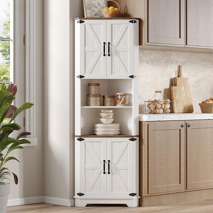 Vabches 68.9" Tall Corner Cabinet, Farmhouse Style Storage Cabinet - Image 7