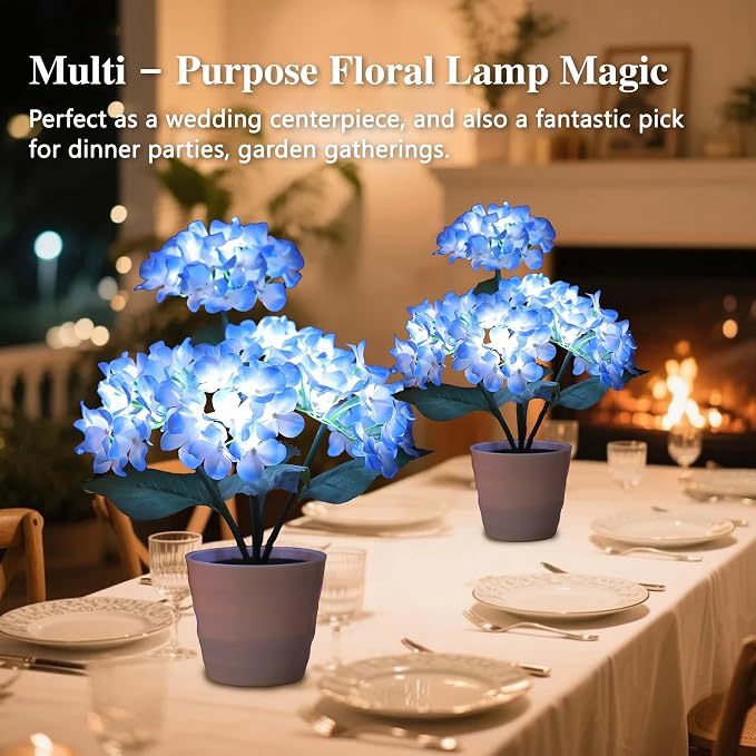 Blue Artificial Hydrangea LED Flower Lamp - Image 9