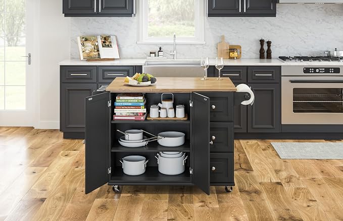 Homestyles Dolly Madison Black Mobile Kitchen Island Cart - Image 7