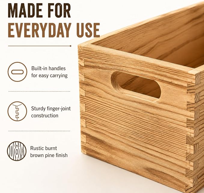 Wooden Crates for Display 5 Pack Rustic Nesting Wooden Basket - Image 6