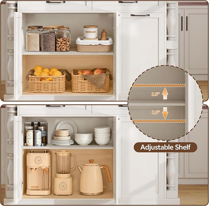 Kitchen Island with Power Outlet & Trash Cabinet, 47.6" Roman Style Rolling - Image 4