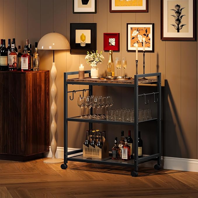 CHOEZON 3-Tier Rolling Bar Cart, Vintage Metal Kitchen Cart - Image 4