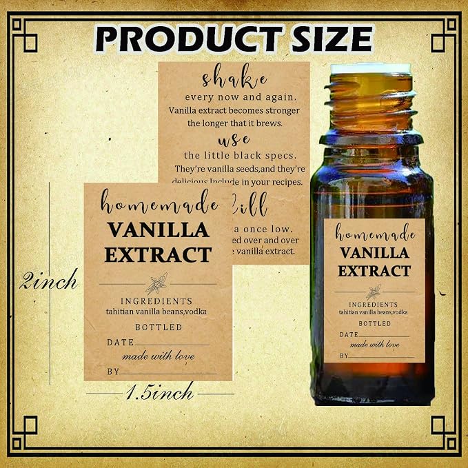 48 Pack Kraft Homemade Vanilla Extract Stickers 1.5×2 inch Square Personalized - Image 2