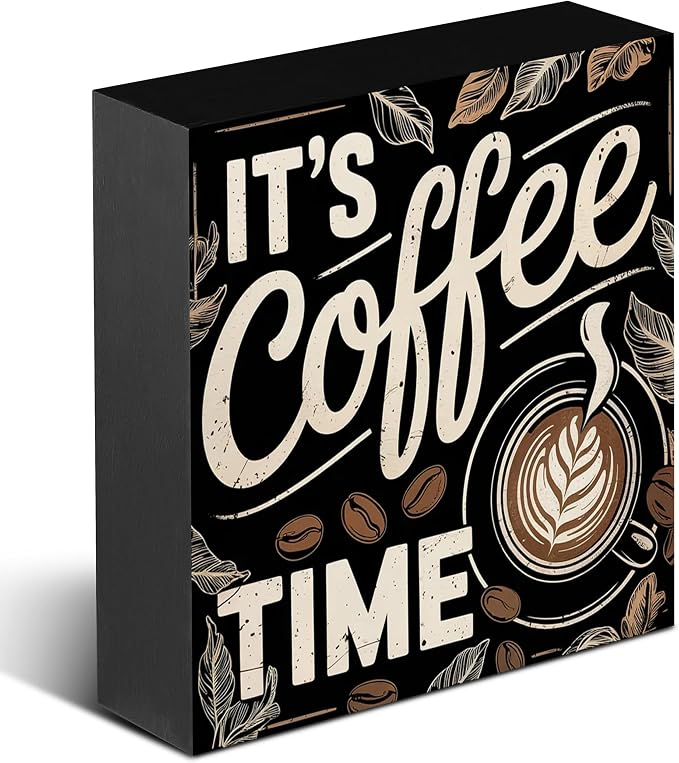 It's Coffee Time Wooden Box Decor 5x5 in by Unknown